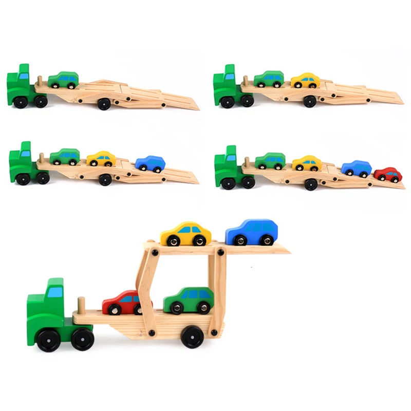 5pcs Wooden Double Decker Truck Toy Transport Carrier + 4 Cars Simulation Car Model for Children Kids Birthday Gifts | Игрушки и хобби