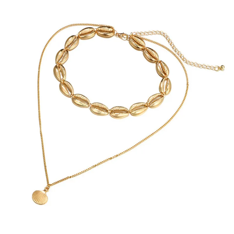 

Temperament Shell and Scallop Pendant Double Layer Necklace Jewelry Accessories