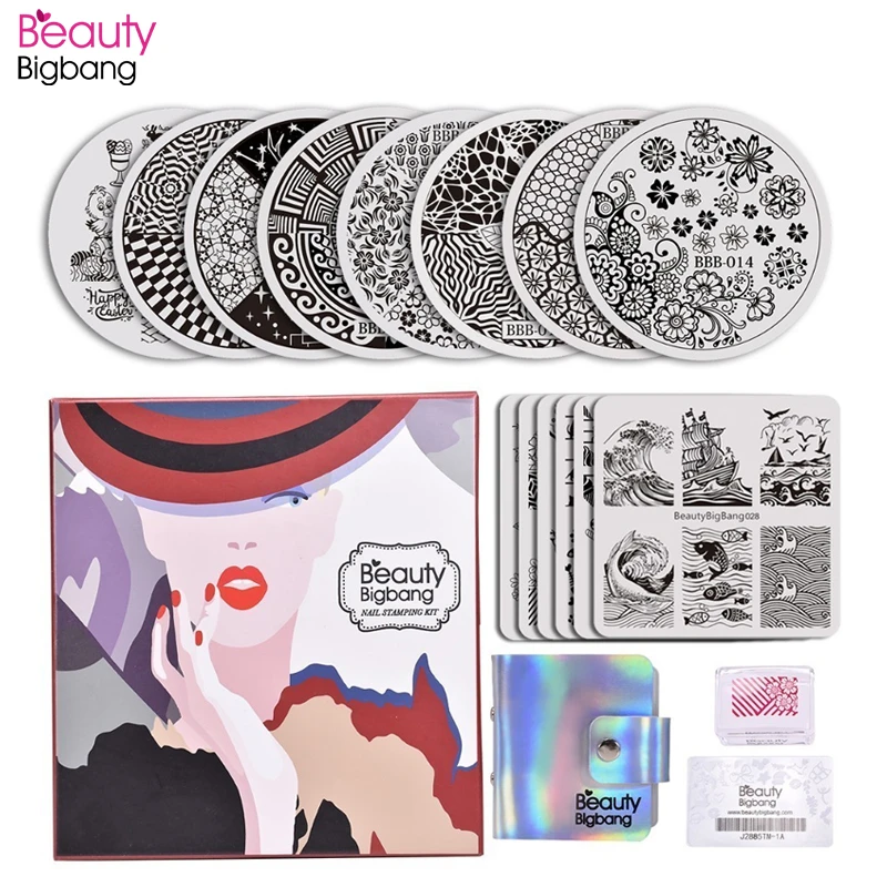 BeautyBigBang 17 шт./компл. ногтей штамповая пластина в форме цветка геометрической формы животных 14 круглые квадратные польские пластины для стемпинга штампа со скребком