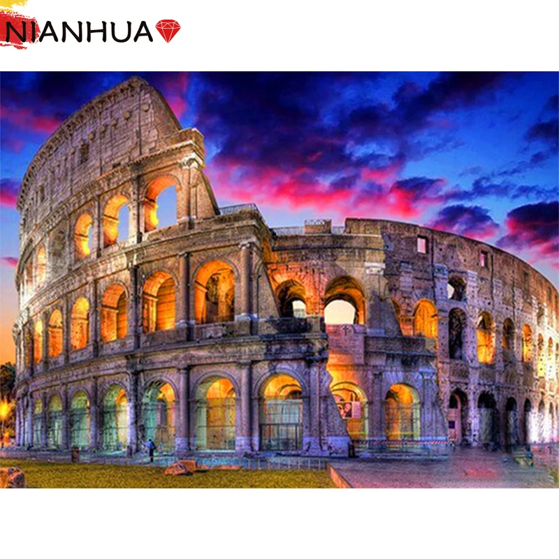 

5D Diamond Painting Landscape Roman Colosseum Night View Mosaic Set Square Round Mural Manual DIY Embroidery Gift Home