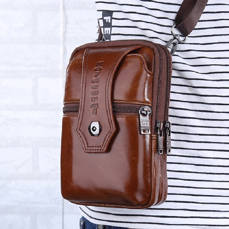 

Men Real Cowhide Cell Mobile/Phone Case Fanny Pack Waist Purse Male Genuine Leather Belt Hip Mini Cross body Shoulder Bag