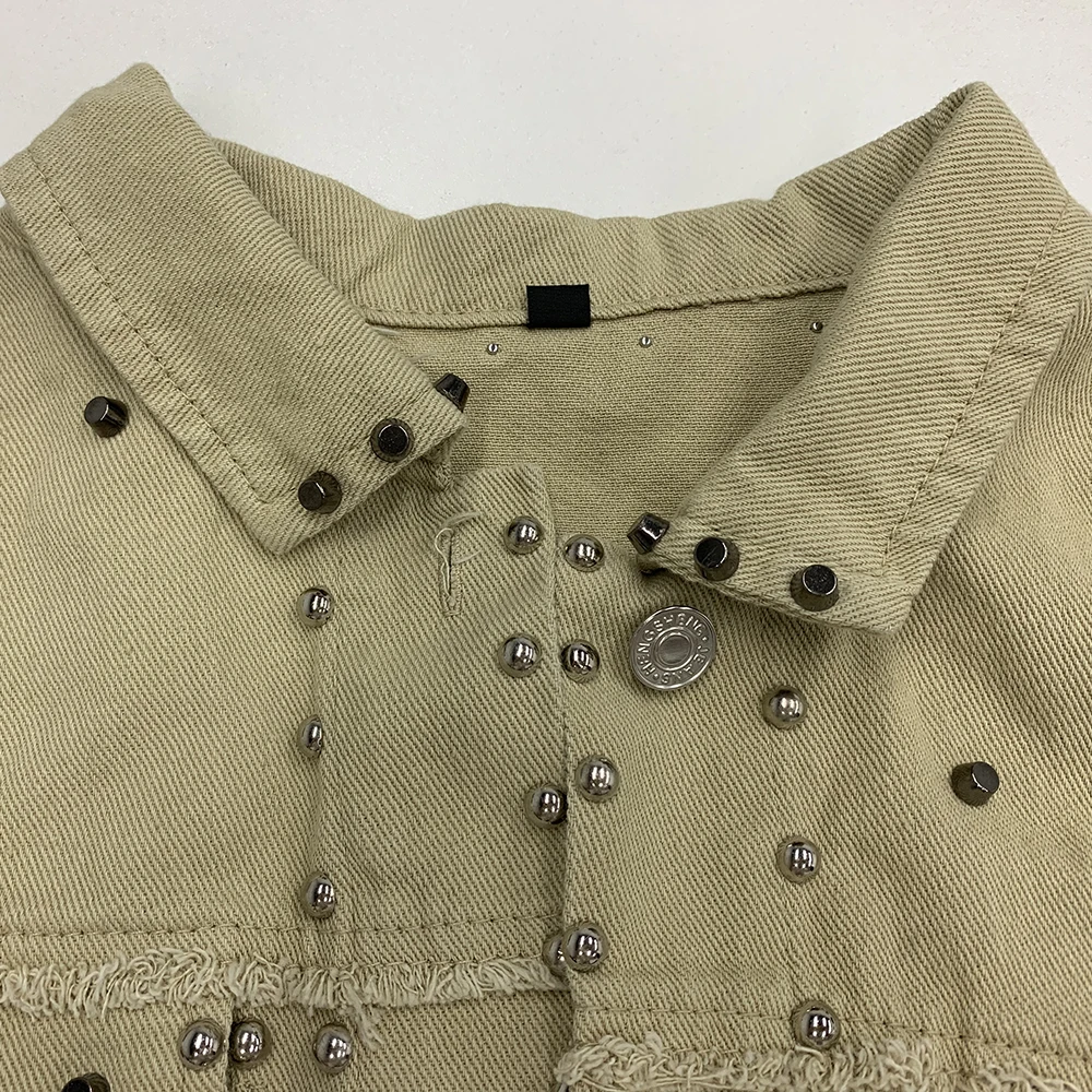 Winter Autumn Women Harajuku Rivet Jacket Coat Short Jeans Student Basic Coats Outfit Long Sleeve Single Breasted |