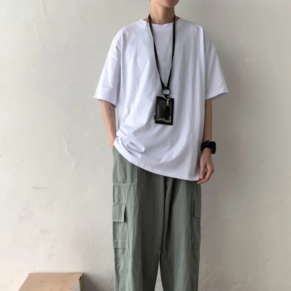 Летняя Повседневная Однотонная футболка унисекс с круглым вырезом и коротким