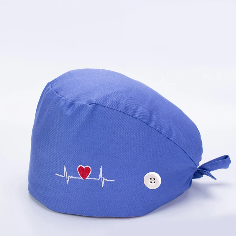 

Unisex Scrubs Hats with Button Anti-dust Women Men Printed Reuseable Casual Hats Bandage Adjustable Caps Washable Working Caps