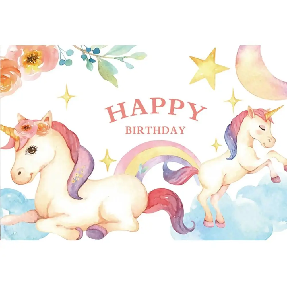 

Yeele Birthday Party Cartoon Unicorn Flowers Moon Star Photography Backdrop Photographic Decoration Backgrounds For Photo Studio