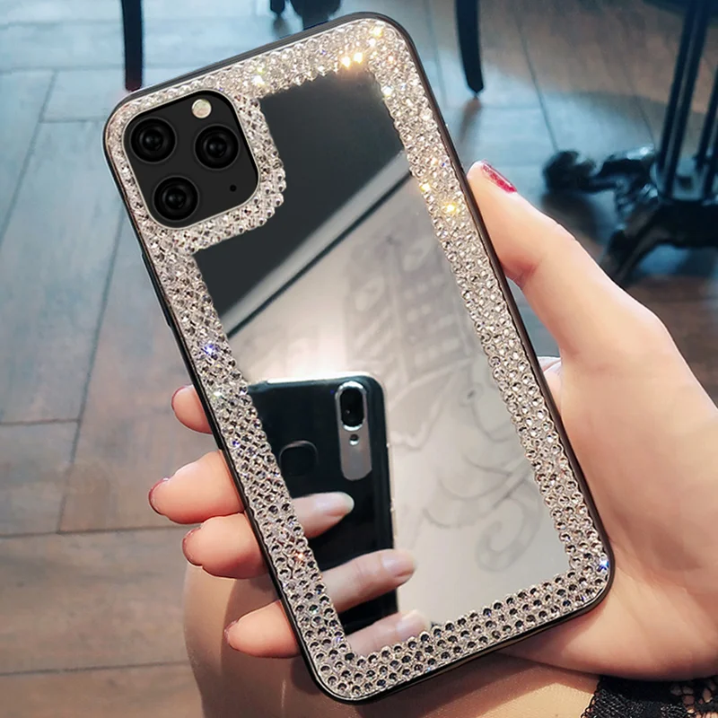 Женский зеркальный чехол со стразами для телефона iPhone 11 Pro Max X XR XS 12 Роскошный 6S 7 8