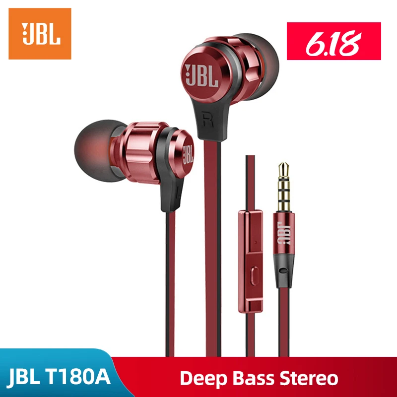 Проводные наушники вкладыши JBL T180A 3 5 мм с глубокими басами стереогарнитура Handfree