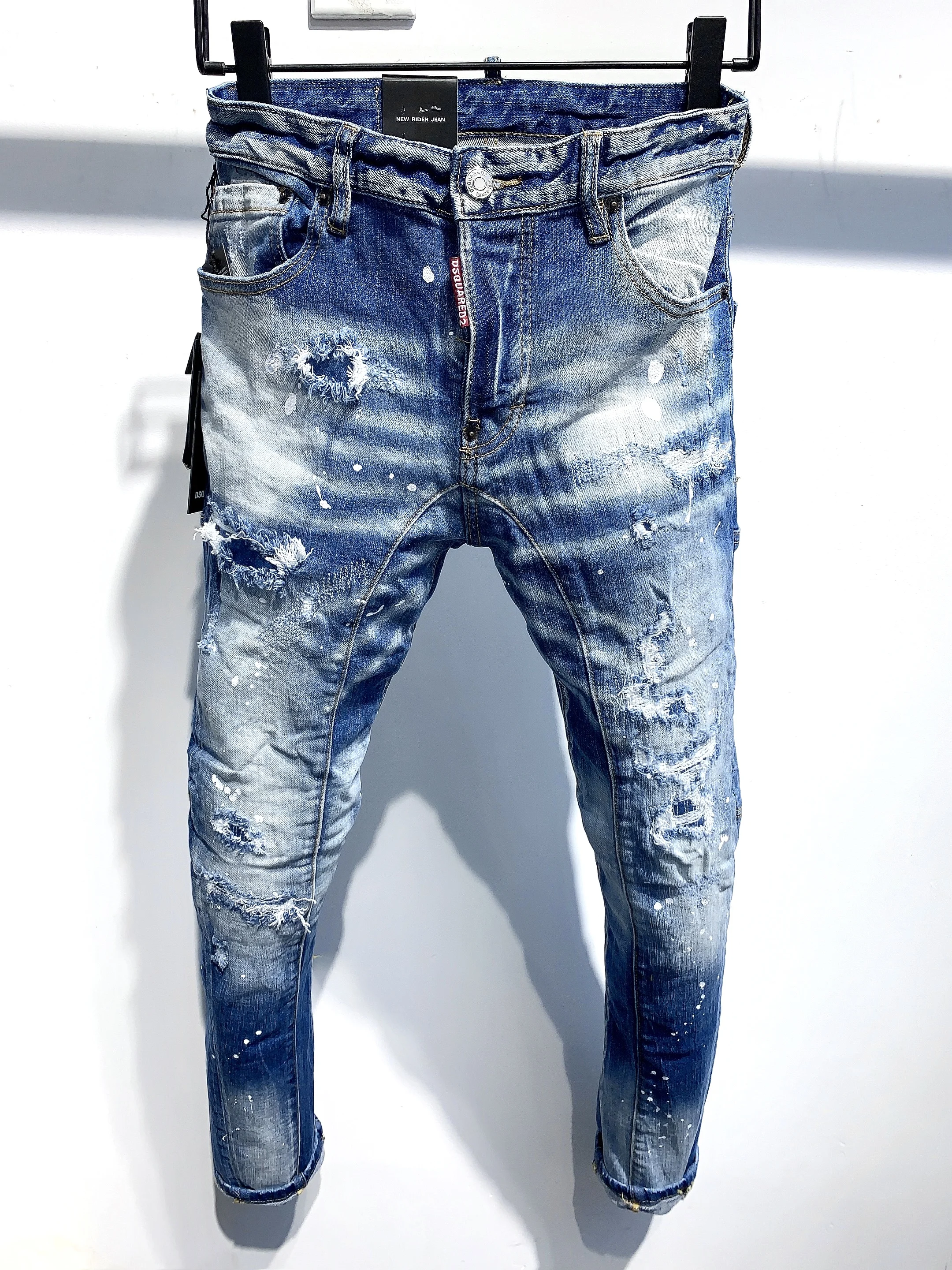 

Европейские и американские модные брендовые джинсы Dsquared2Jeans, Стрейчевые модные джинсы с вышитым рисунком