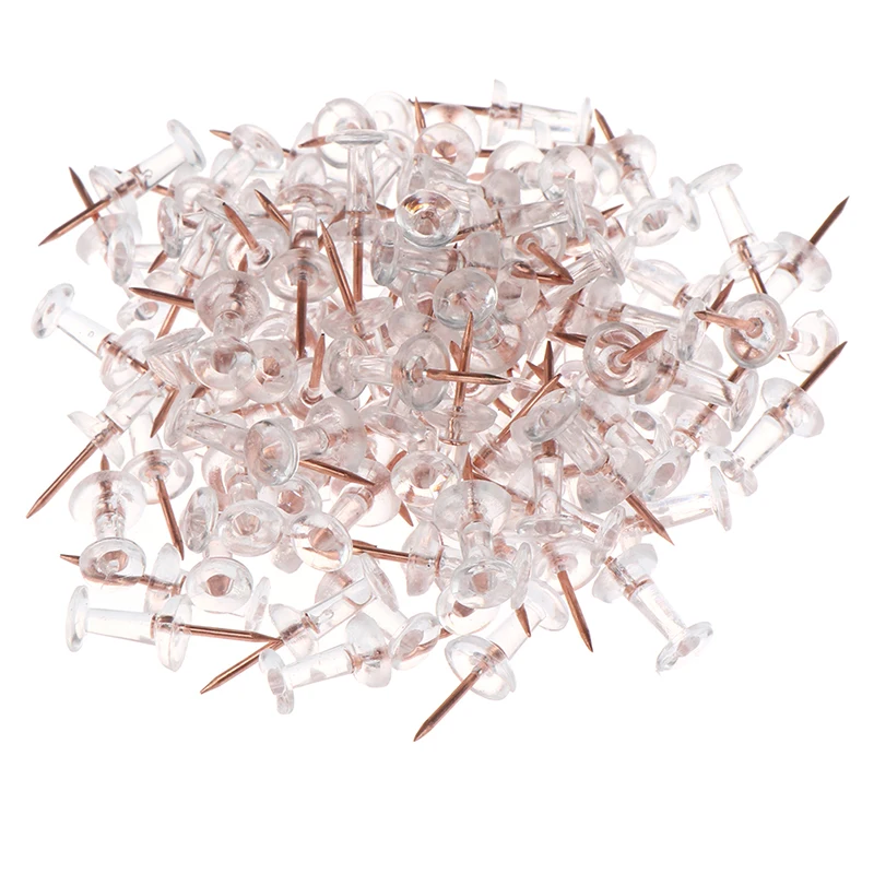 

100pcs Push Pins Thumb Thumbtack Board Pins Drawing Photo Wall Studs Office School Supplies Transparent Rose Gold