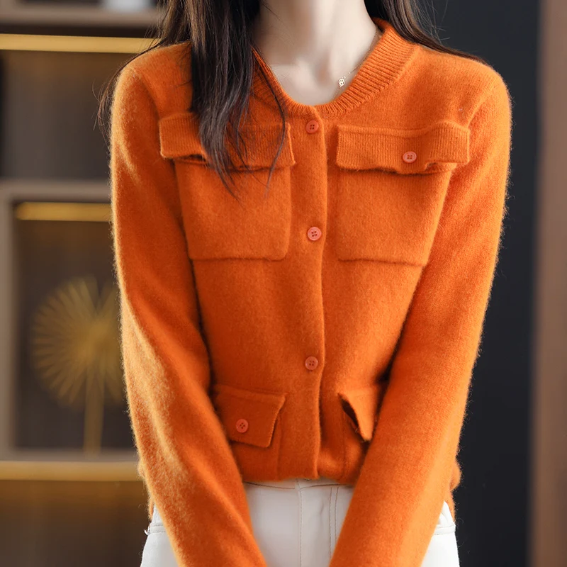 Женский трикотажный кардиган с круглым вырезом в Корейском стиле |