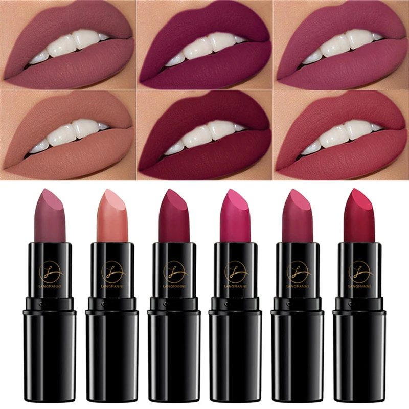 

6 Colors Matte Nude Lipsticks Waterproof Makeup Velvet Lip Stick Long Lasting Pigment Nonstick Cup Lipstick Cosmetics Batom