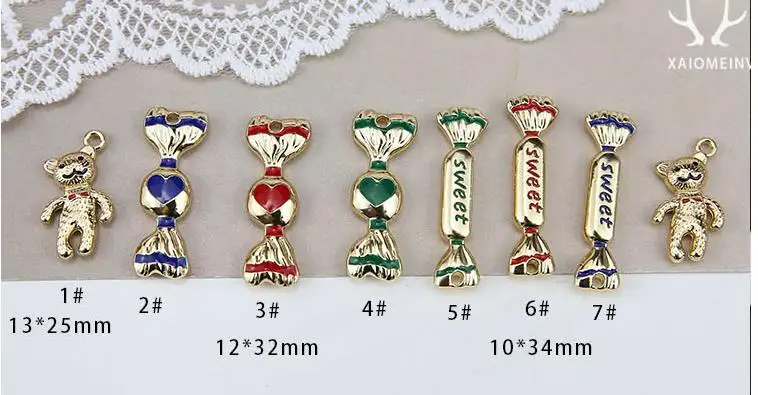 10 шт./лот эмалевые Подвески в виде конфет и медведя модные ювелирные изделия