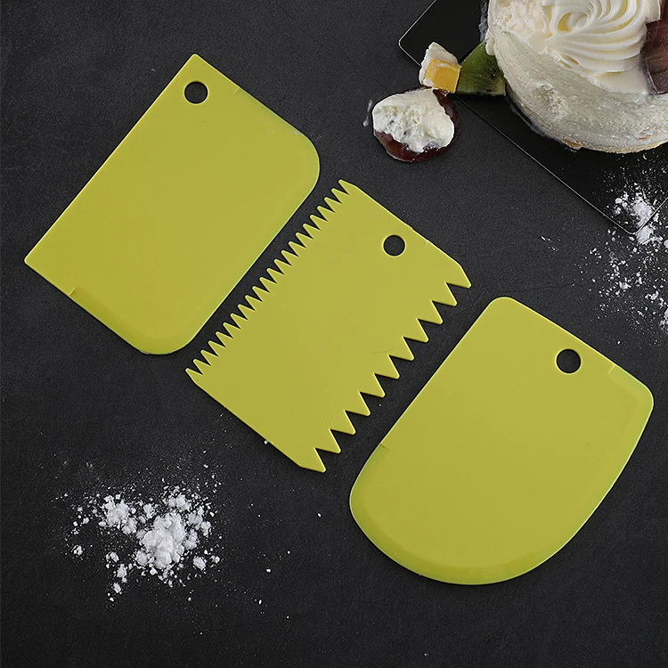 Yellow 3 шт./компл. Пластик выпечки нож для теста торт Гладкий скребок ножей шеф-повара скребок для мастики паста край шпатели резак инструмент для выпечки - Цвет: Yellow
