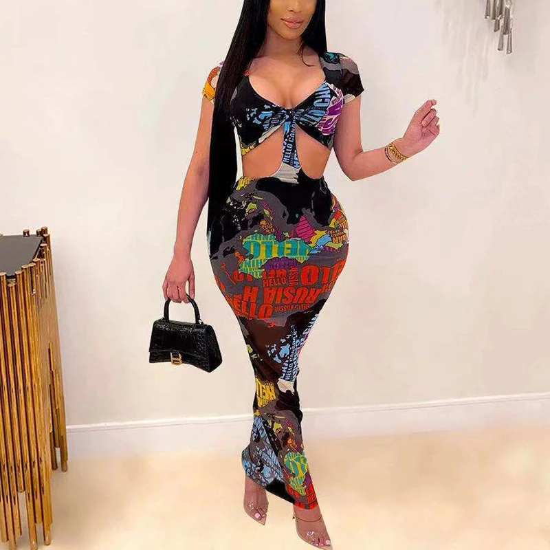 

Short Sleeve Bodycon Slim Party Club Maxi Dress