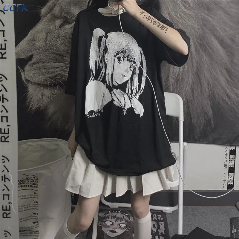 Summer Alt Clothes Aesthetic Japanese Anime Graphic T Shirts Women Harajuku Black Goth Tee Shirt E Girl Misa Amane  Kawaii Top