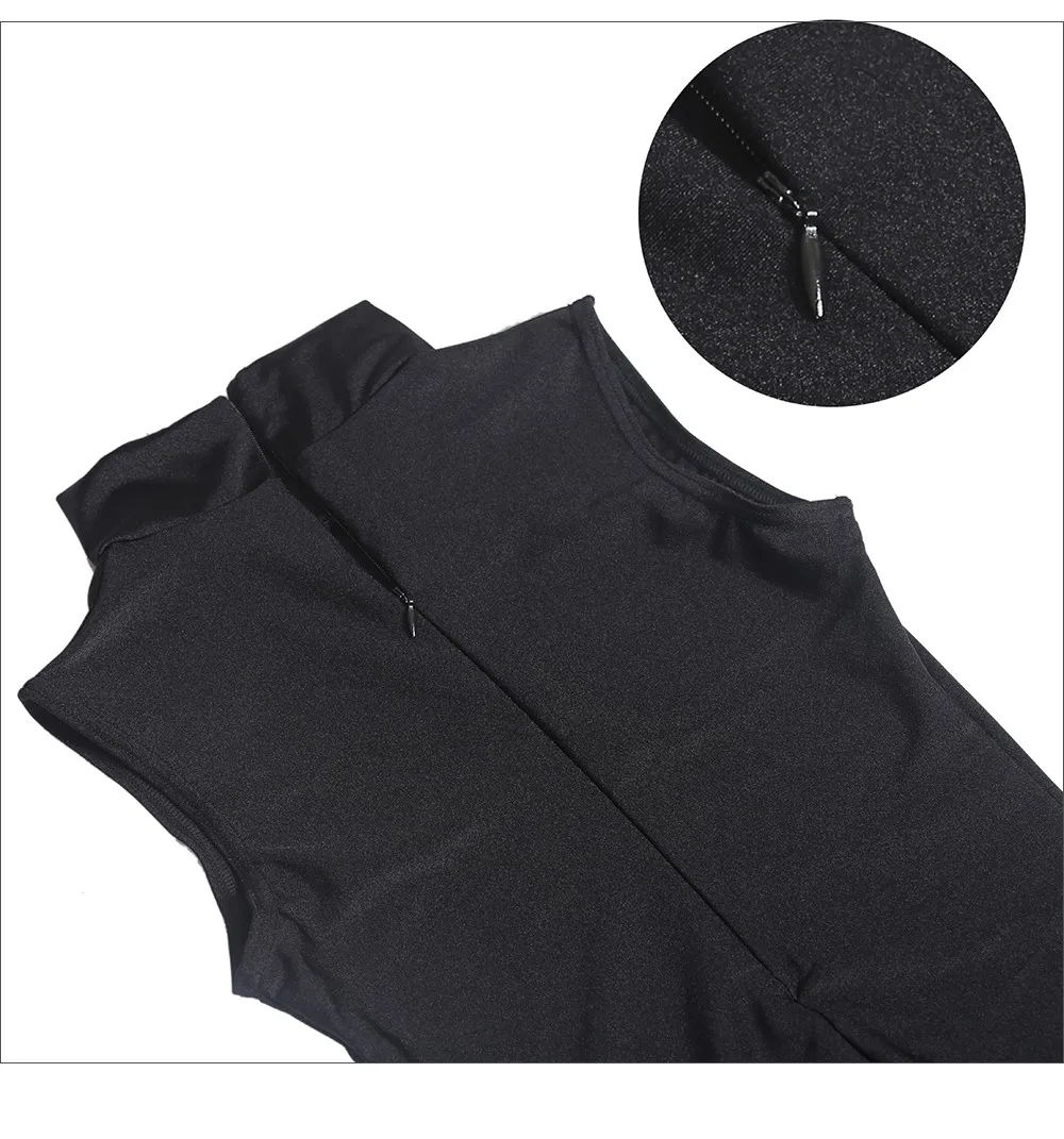 Женское черное трико без рукавов с высокой горловиной и нейлоновым спандексом |