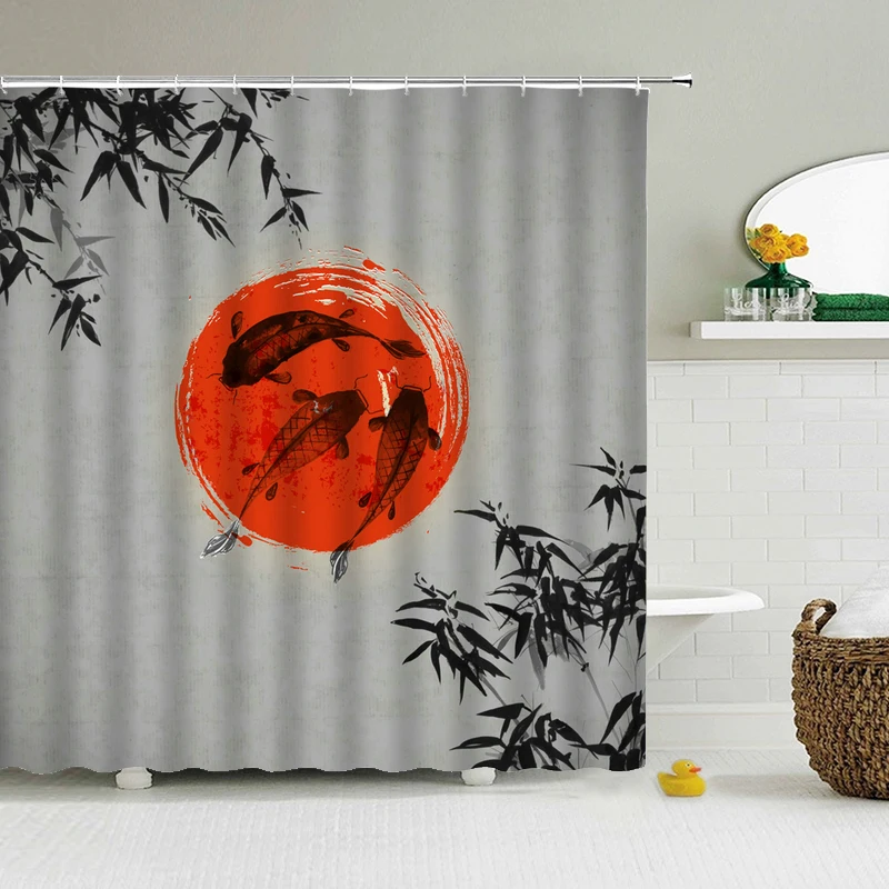 

Waterproof Bath Curtains Chinese Style Ink painting Shower Curtains 180*200cm Bathroom Screen Printed Curtain Home Decor Curtain