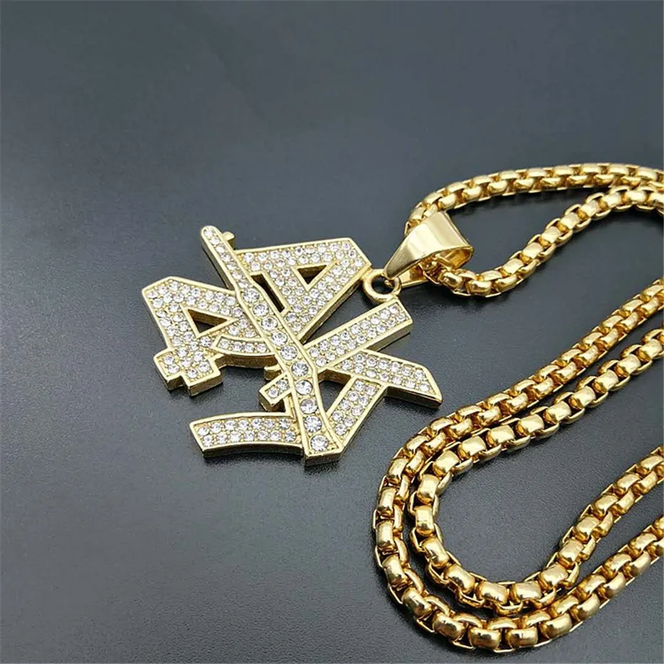 

Hip Hop Men's Necklace Male Stainless Steel Iced Out Bling Ak47 Gun Pendant & Chains For Men/Women Jewelry