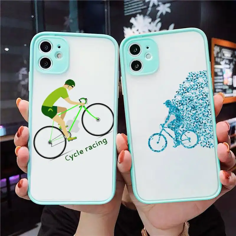 

Bicycle Bike Sport Phone Case For iPhone 12 11 Mini Pro XR XS Max 7 8 Plus X Matte transparent blue Back Cover