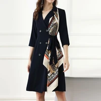 quality new high fashion 2021 runway dress womens tailored collar long sleeve sashes ribbons blazer dress