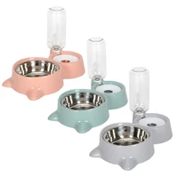 double bowl water cat dog bowls pet food water feeder bowl automatic water storage stainless steel non wetting mouth