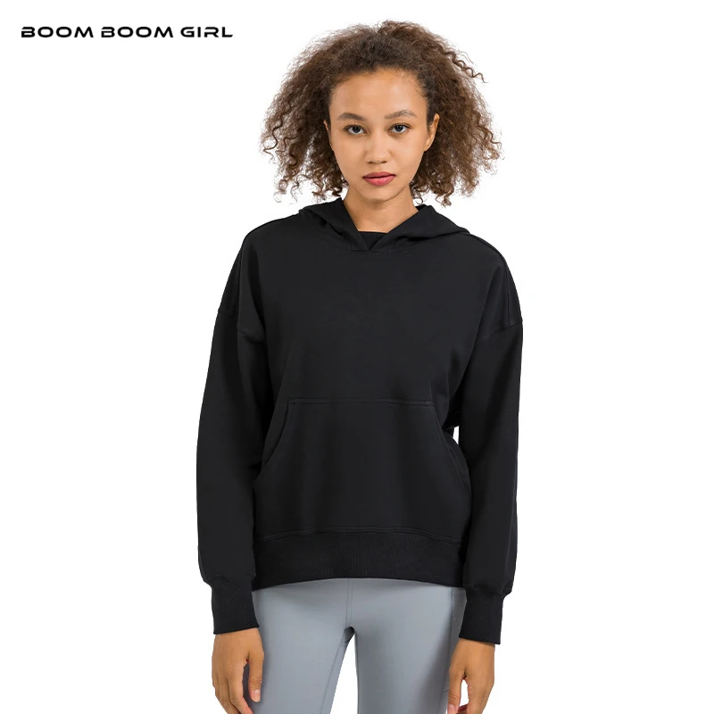 

Зимний Новый Свободный Повседневный спортивный свитер с капюшоном Женский Топ для йоги с длинными рукавами для бега с карманами для фитнес...