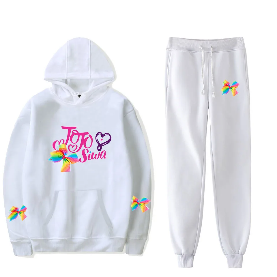 

Новый костюм Jojo Siwa · свитшот и штаны, женский модный костюм с капюшоном и брюками с принтом, комплект из 2 предметов, забавная Одежда для маль...