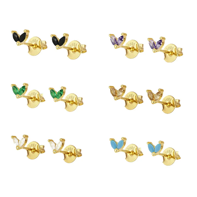 

925 Silver Ear Needle Whole set Colorful Crystal Tiny Stud Earring Piercing Ohrringe Pendiente Luxury for Women Fashion Jewelry