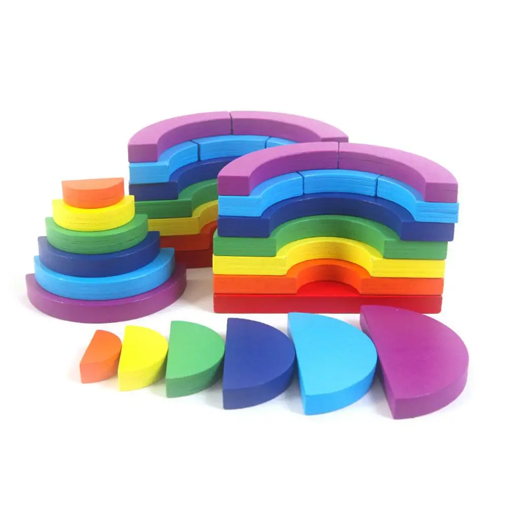 

Baby Block Toy Rainbow Stacking Wooden Toy for Kids DIY Montessori Educational Building Blocks Creative 3D Colorful Senses Toys