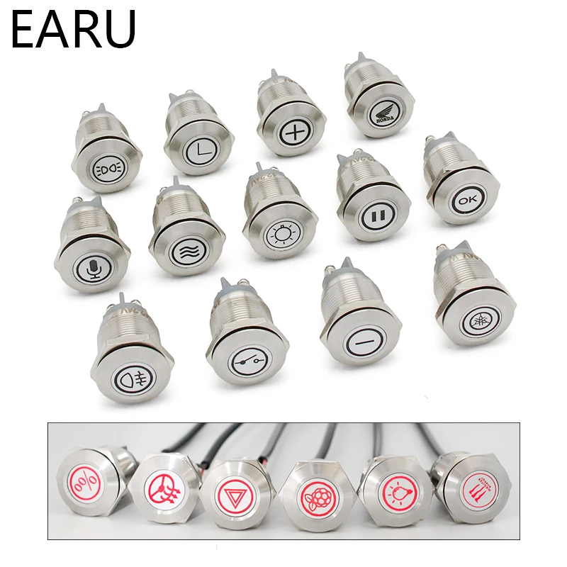 Icon Symbol Logo Customization Waterproof IP67 Metal LED Light Signal Indicator Warning Pilot Lamp Screw Feet Terminal for Car |
