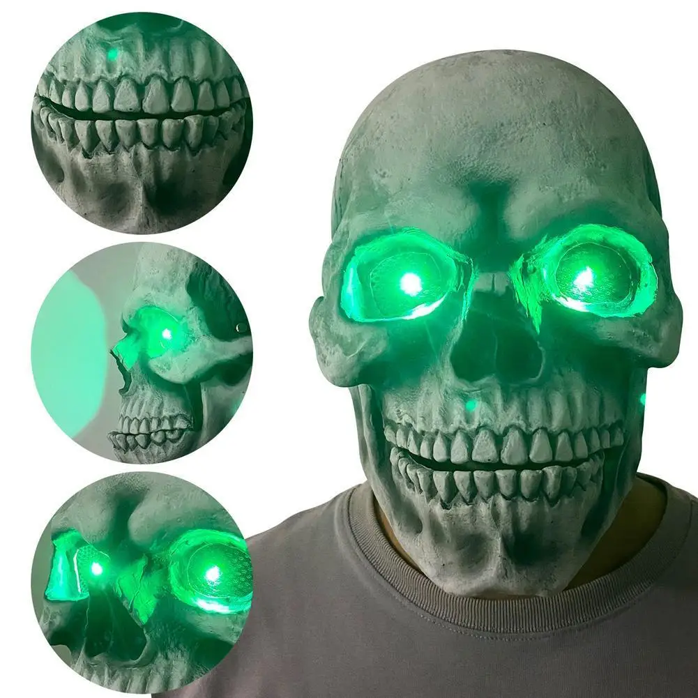 

Halloween Movable Skull Mask LED Light Demon Zombie Ghost Skeleton Headgear Horror Props Costume Cosplay Party Decoration