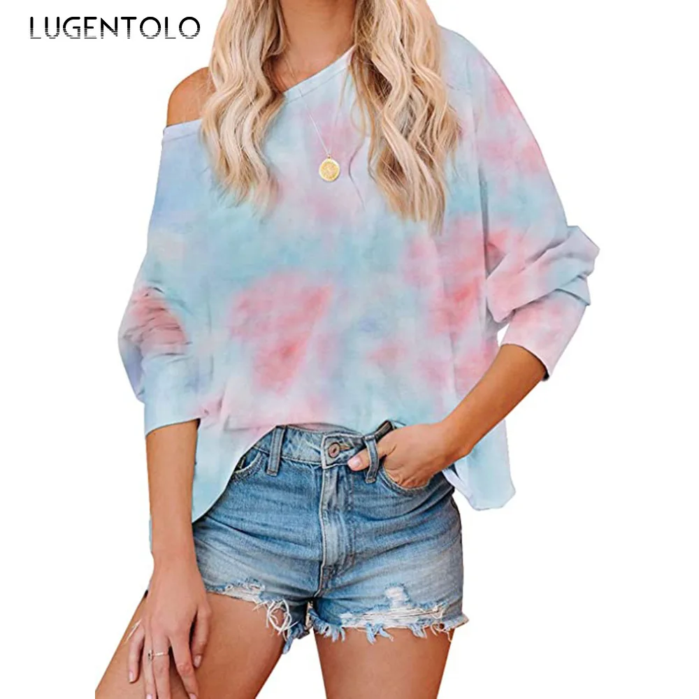 

Women's Tie-Dye T-shirt Loose Gradient Colort Print Tops Casual Tshirt Long-Sleeve Female Simple T-shirts Lugentolo
