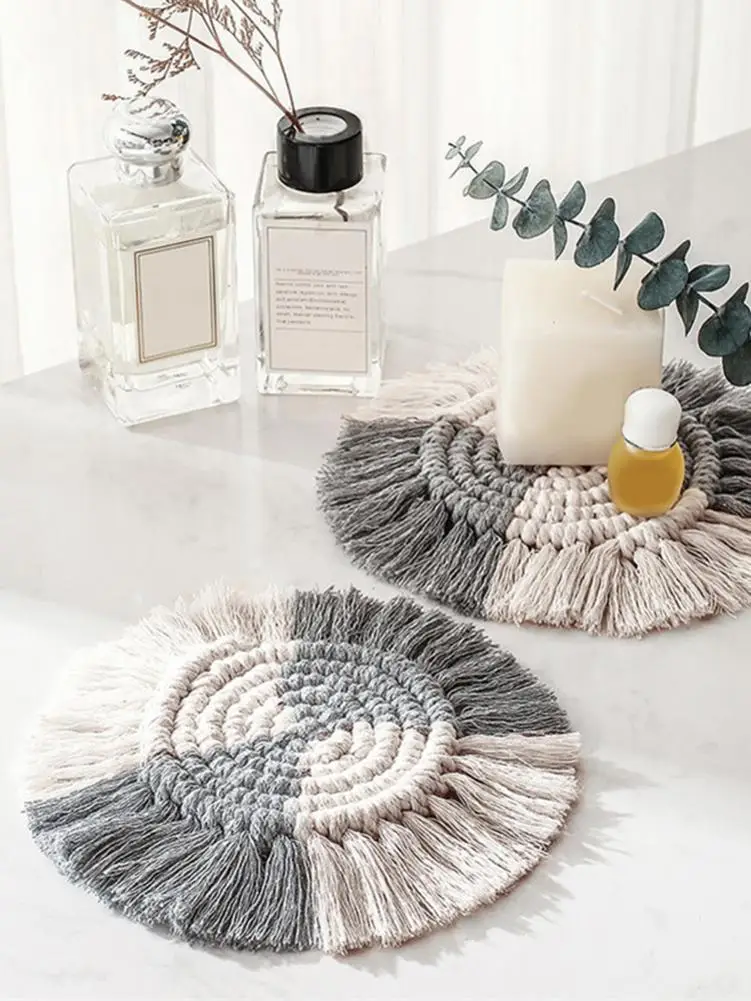 Настольный коврик с кисточками нескользящий хлопковый тканый