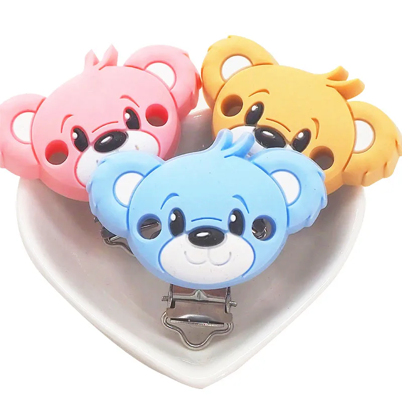 Chenkai-chupete de silicona de oso para beb&eacute;, accesorios de chupete, soporte de animales, broches de lactancia, DIY, 5 uds.-3