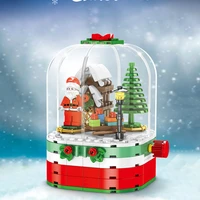 christmas gift abs plastic building blocks santa claus dust cover bricks with music rotating led lights educational kids toys