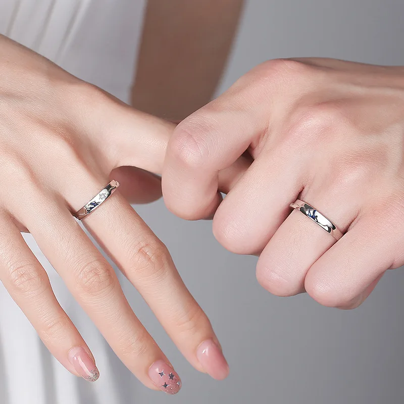 

Fashionable men and women S925 sterling silver glaze personality mountain and sea couple adjustable rings J00241