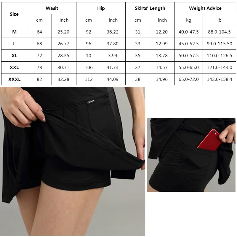 

Solid Badminton Skirts Tennis Sports Golf Skirt Fitness Shorts Women Athletic Quick Dry Running Sport Skort with Pocket M-XXXL