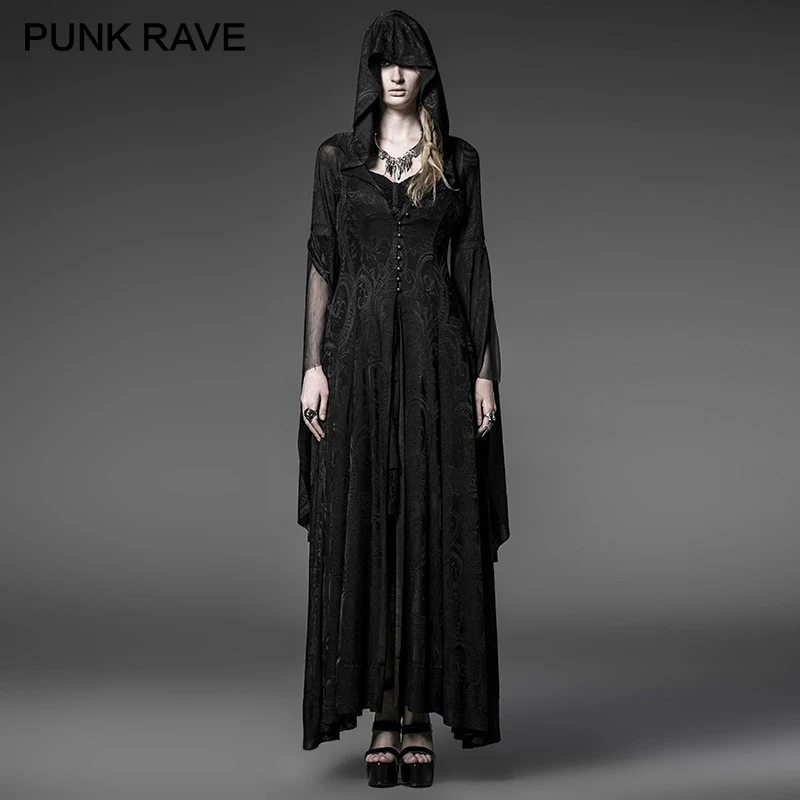 Женское винтажное трикотажное жаккардовое платье с капюшоном длинные черные