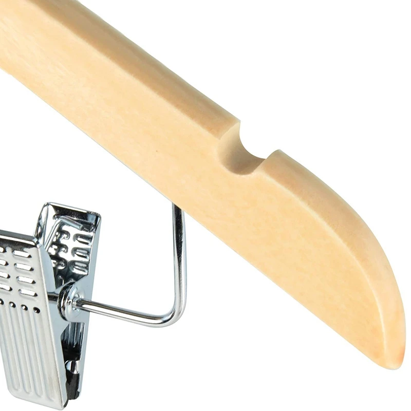 

10x Natural Wooden 45cm Wooden Clothes Coat Garment Hangers with Trouser Skirt Clips