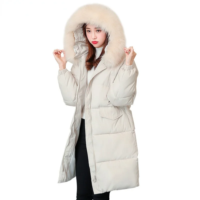 

Женские зимние парки, пальто, утолщенные ватные куртки, Женская длинная хлопковая верхняя одежда с меховым воротником и капюшоном, R975