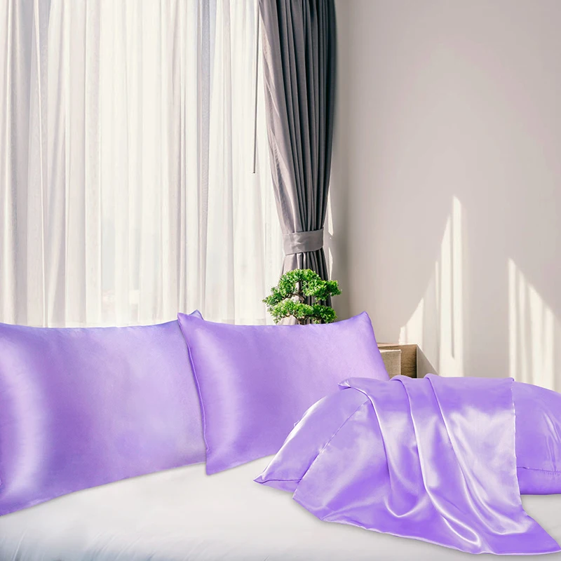 

Purple Pillow Cover Pillowcase Silk Invisible Zipper Bedding Pillow Case Decor Design Home Textile Queen Size 50.8x76.2cm