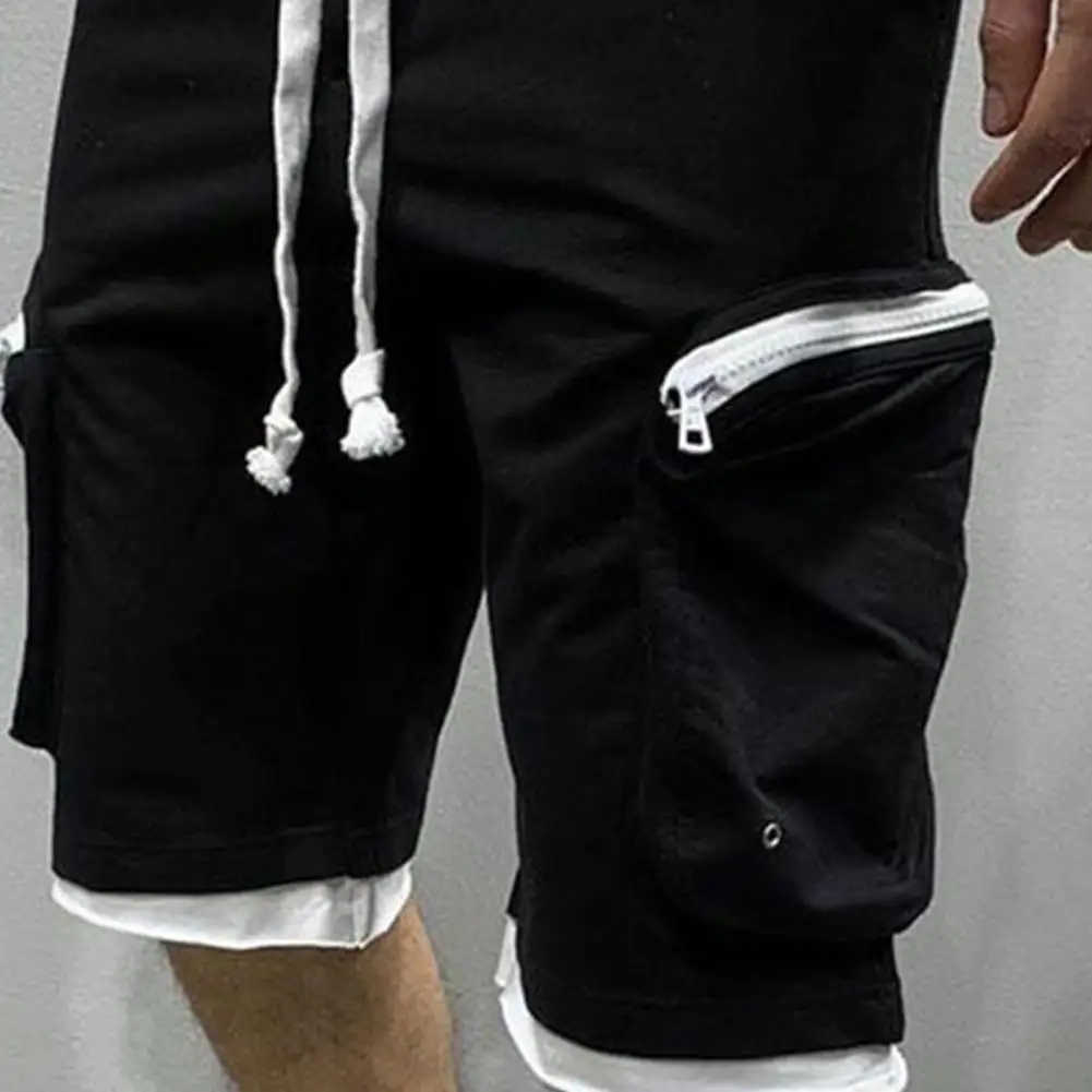 

Men's Casual Shorts Summer 2021 Fake Two Piece Cargo Shorts Knee Length Men Wide Leg Straight Sweat Shorts Streetwear