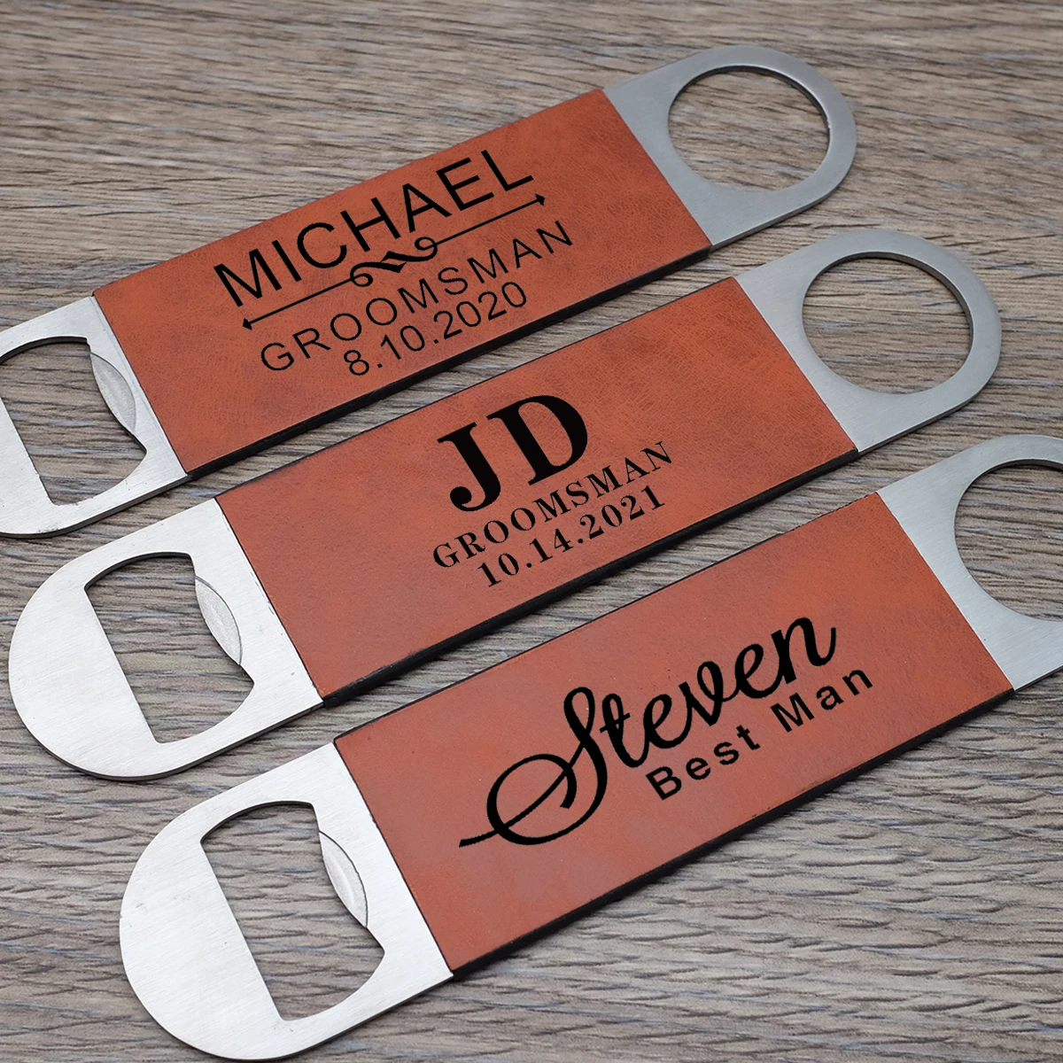 

Открывалка для бутылок ручной работы, персонализированный кожаный нож для пива с гравировкой, свадебный подарок для шафера, папы