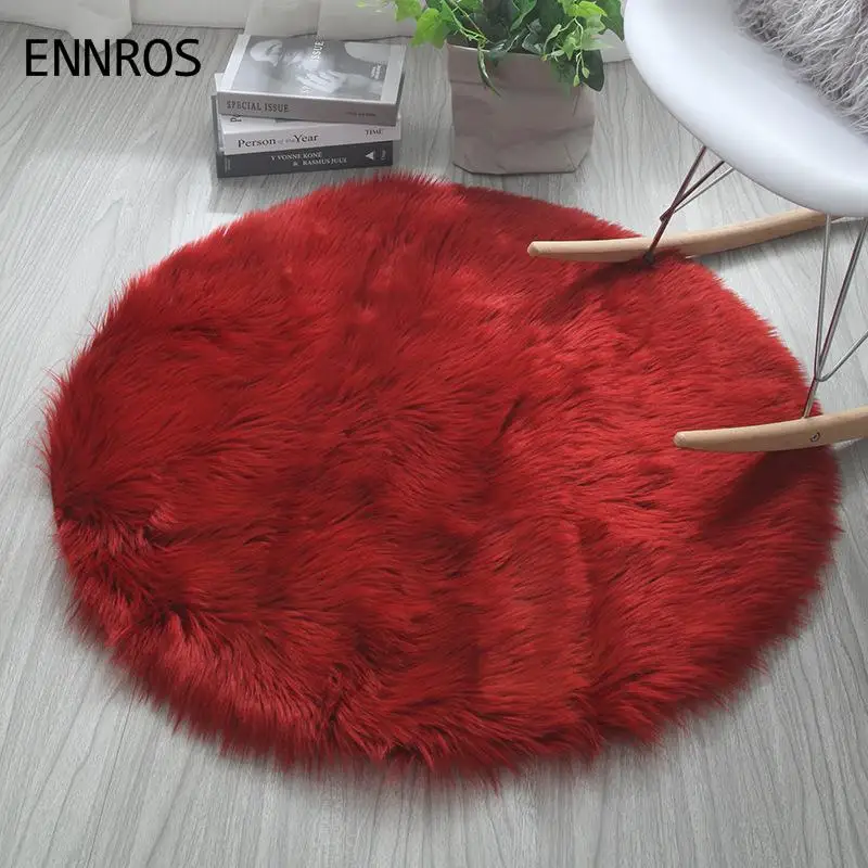Круглый мягкий меховой ковер ENNROS из искусственной овечьей кожи напольный