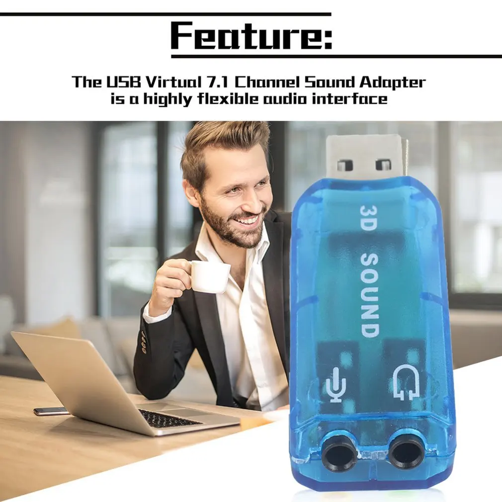 Портативная компактная 3D аудиокарта USB 1 Адаптер для микрофона/динамика 7 CH