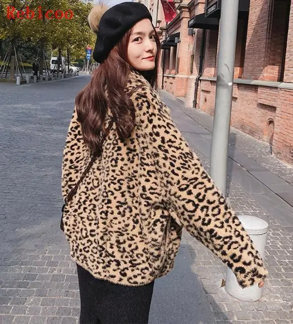 

Blends Woolens Overcoat Leopard Female Coat Autumn Winter Coats And Jackets Women Plus size 5XL Women's Soft Wool Coats