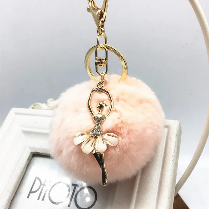 Брелок с помпоном из кроличьей шерсти и кроличьего меха брелки балетные кольца
