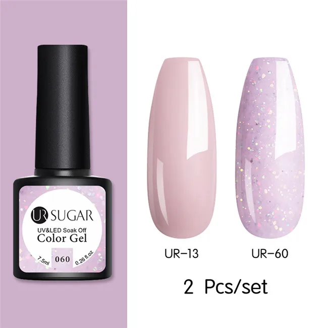 New 2pcs 4 Ur Sugar 2/4 шт. Розовый Блестящий Гель-лак для ногтей замочить от УФ-светодиодный длительный гель лак для ногтей Лаки маникюрный лак набор украшений - Цвет: New 2pcs 4