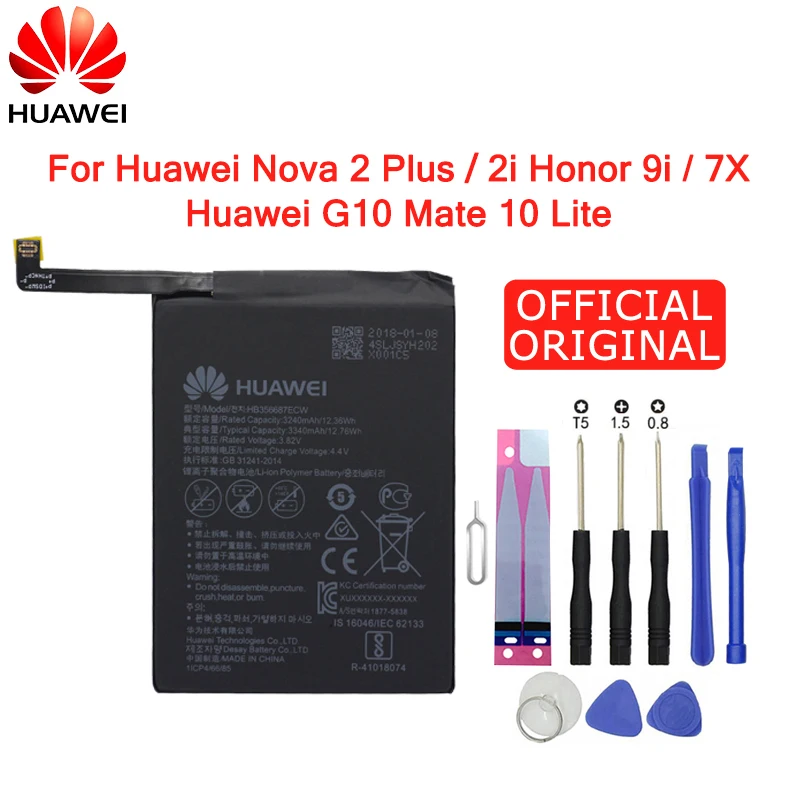 Hua Wei аккумулятор для телефона HB356687ECW 3340 мАч для huawei Nova 2 plus/Nova 2i/Honor 7X 9i/G10/mate 10 Lite батареи