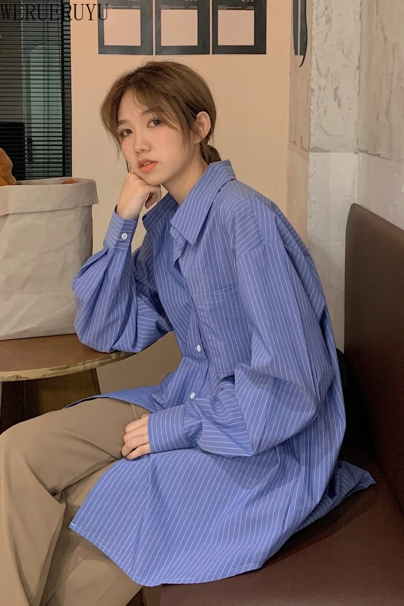 

WERUERUYU 2020 Spring Autumn New Female Shirts Women Striped Shirts Office Lady Style Women Shirts Solid Fashion Long Sleeves